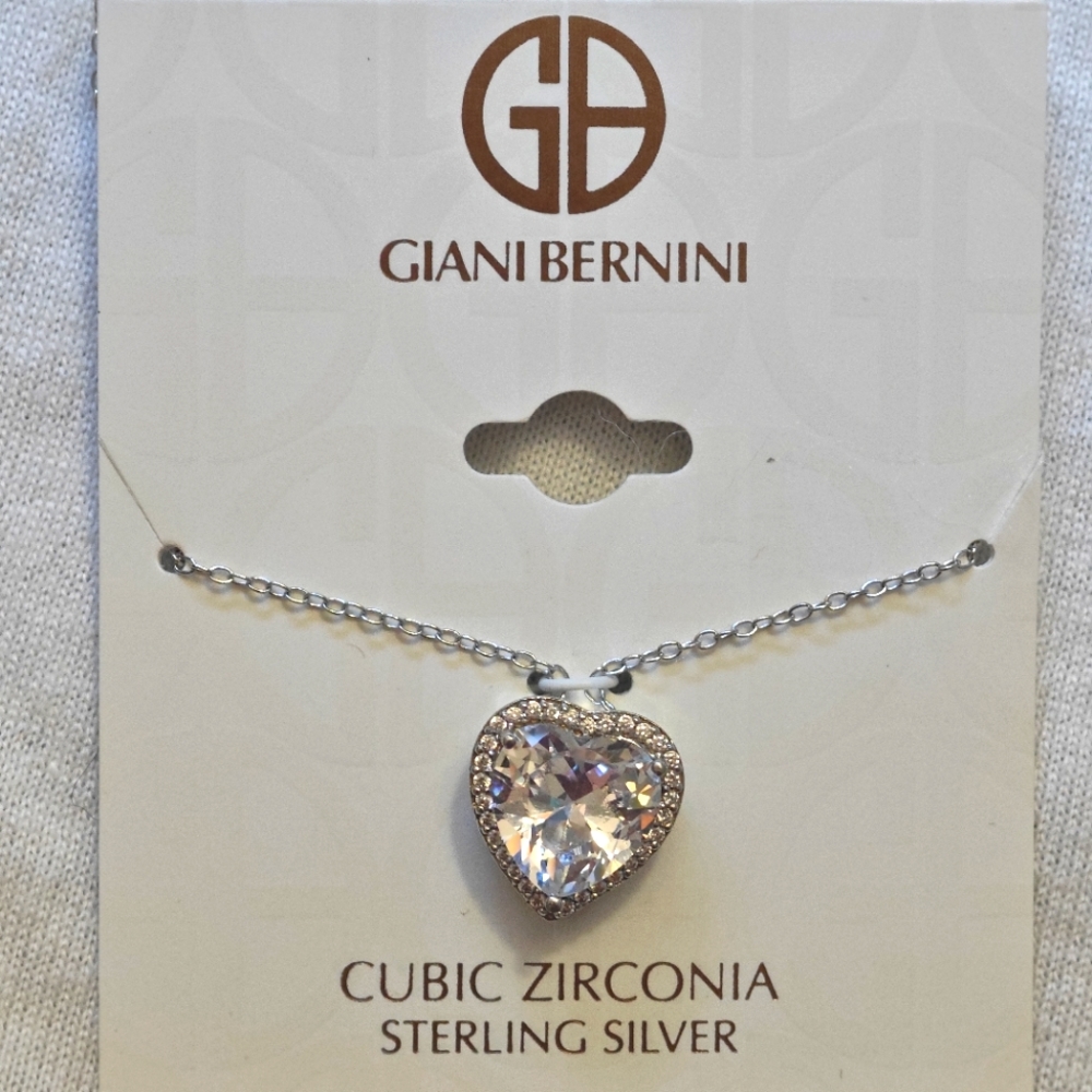 Giani Bernini Cubic Zirconia Sterling Silver Necklace, Heart shaped necklace
